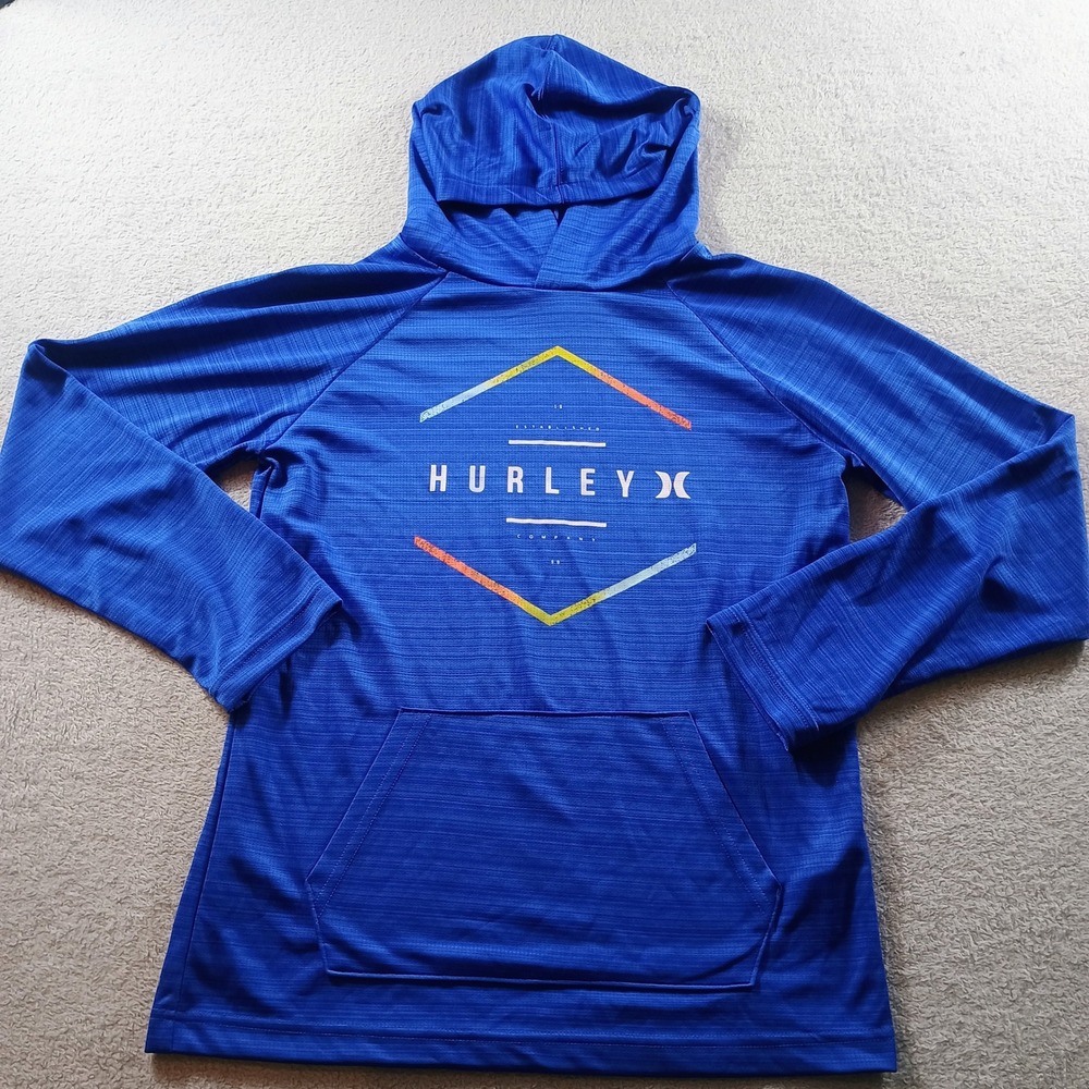 Hurley Boys H2O-Dri Hoodie Blue 14/16 Graphic Logo‎ Lightweight Sweatshirt